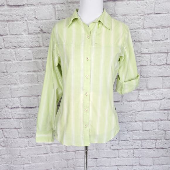 Patagonia Long-Sleeved Island Hopper Shirt Button Down Green White Stripe Sz 4 - Picture 1 of 13